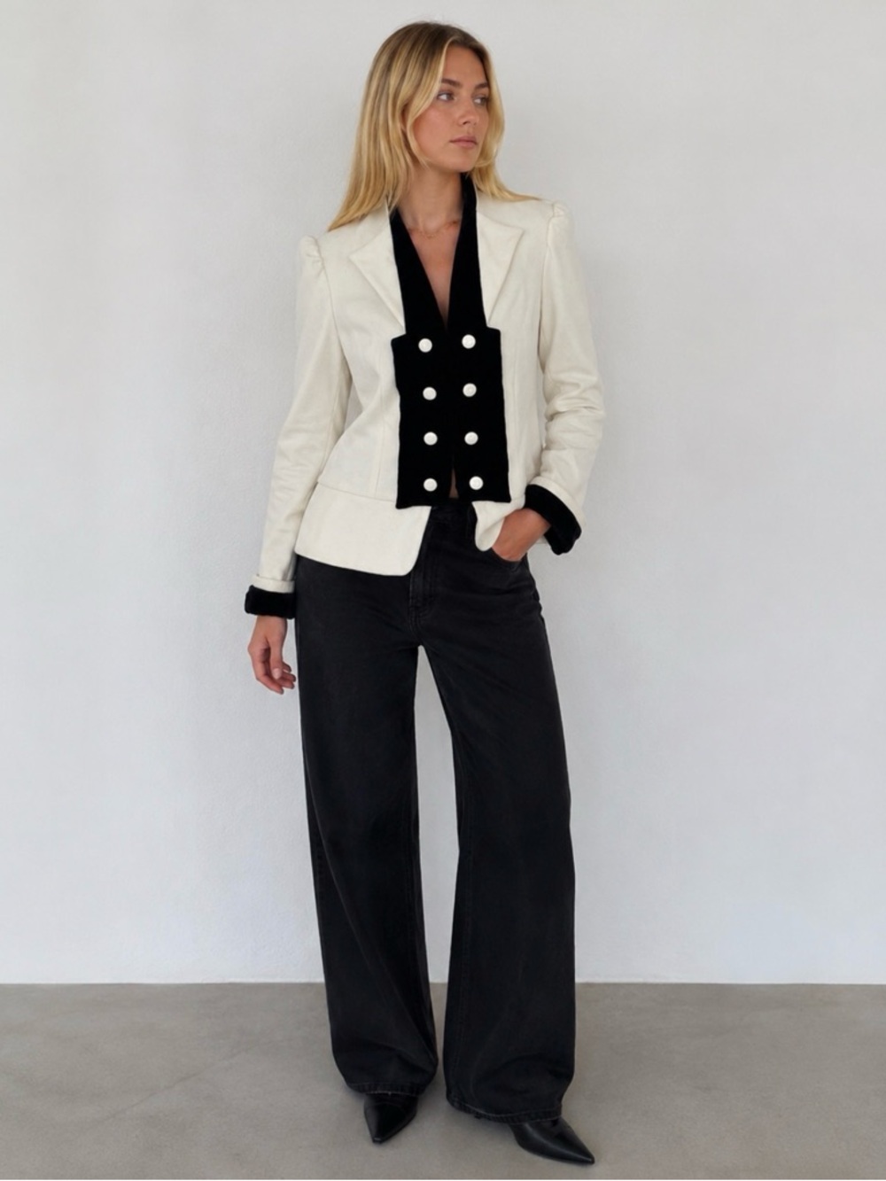 Alice & Olivia NWT Vintage Wool Tuxedo Style Military Blazer Creme/Blk Size S